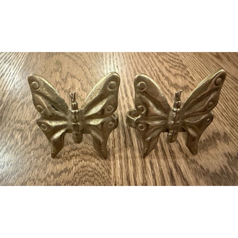 Set Of 2 Vintage Solid Brass Butterfly Napkin Holders Spring